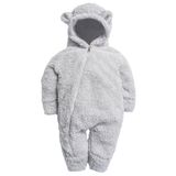 Kız Erkek Bebek Ve Çocuk Kapüşonlu Peluş Ayıcık Tulum (Gri, 3 ay)