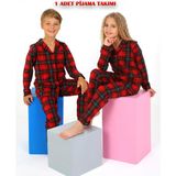Kız / Erkek Çocuk Uzun Kollu Düğmeli Pamuklu Ekoseli Pijama Takımı - Kırmızı