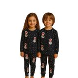 Kız-Erkek Çocuk Yılbaşı Pijama Takımı, Kardan Adam Desenli, Lacivert, Uzun Kollu, Pamuklu, Kar Tanesi ve Şeker Kamışı Baskılı. 4-8 Yaş (Unisex) (5 YAŞ)