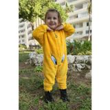 Kız Erkek Unisex Kışlık Peluş Polar Sarı Kapüşonlu Çocuk Bebek Tulum Civcivli Pijama Takımı