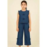 Kız Fırfırlı Gömlek Pantolon Denim Takım - 3 - 4 Yaş - Mavi