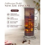 Kız Kulesi Süblimasyon Baskılı 4'lü Nescafe Fincan Takımı - 001 - Beyaz