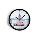 Kız Kulesi Ve Pembe Vosvos Modern Duvar Saati - 30cm - Önü Camlı Siyah Kasa - Sessiz Mekanizma, JH0875S30SKP