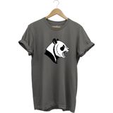 Kızgın Kükreyen Panda Baskılı %100 Pamuk Bisiklet Yaka Regular Fit T-Shirt - Gri