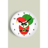 Kızgın Noel Baykuş Modern Tasarım Duvar Saati - 30cm - Önü Camlı Beyaz Kasa - Sessiz Mekanizma, JH0351S30BKP