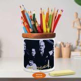 Kızı Ülkü ve Mustafa Kemal Atatürk Ahşap Seramik Kalemlik -s349 - Renkli
