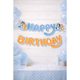 KiziHediye Bluey Temalı Happy Birthday Flama Banner – Mavi Turuncu Doğum Günü Süsü, Bluey Figürlü Parti Dekoru