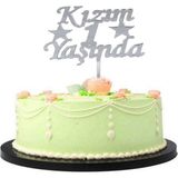 Kızım 1 Yaşında Ilk Yaş Doğum Günü Partisi Pleksi Pasta Süsü Gümüş Renk - Seçenek