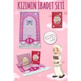 Kızımın İbadet Seti Kız Çocuk İsimli Seccade, Kuran Öğreniyorum Elifba Kitabı Seti Pembe