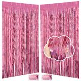 Kızlar için Pembe Arka Plan Doğum Günü Partisi Süslemeleri, 3.3 x 8ft Tinsel Fon Folyo Saçaklı Perdeler, Kapı Süslemeleri için Parlak Pembe Flama Arka Plan Asılı Barbie Bekarlığa Veda Mezuniyet (2'li