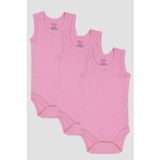 #KızZıbınSağlıklı Yumuşak Kaliteli 100 Organik Pamuk 3'lü Pembe Bebek Atlet Çıtçıtlı Zıbın Body