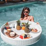 KJLYLPP Rattan Dokuma Servis Tepsisi, Çok İşlevli Yüzer Kahvaltı Tepsisi, Yüzme Havuzu Yüzer Tepsi Masası, Su Yüzen Disk, Havuz Servis İçecekleri için (Beyaz 60 cm)