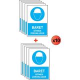 Kkdavm Iş Güvenliği 10 Adet Levhası Baret Giymek Zorunludur Uyarı - Işaret Levhası + Bant - 25 x 35