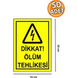 KKDSTOCK Dikkat Ölüm Tehlikesi Sticker Yapışkanlı Etiket 20X15 cm - 50 Adet