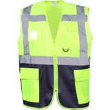 Kkdstock Mühendis Tipi Reflektörlü Yönetici Yeleği Cepli Motorcu Yeleği Fermuarlı Ikaz Yeleği - Sarı - Lacivert