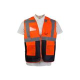 Kkdstock Mühendis Tipi Reflektörlü Yönetici Yeleği Cepli Motorcu Yeleği Fermuarlı Ikaz Yeleği - Turuncu - Lacivert - XL