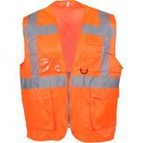 KKDSTOCK Mühendis Tipi Reflektörlü Yönetici Yeleği Cepli Motorcu Yeleği Fermuarlı İkaz Yeleği - Turuncu - XL