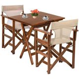 KL BAHÇE MOBİLYA KL BAHÇE Yönetmen Ahşap Bahçe Balkon Seti: 60X80 Masa + 2 Sandalye Katlanır Set