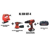 KL Eco Kleco Set-4 (400 W Elektrikli Dekupaj Testere+300 W 125 Mm Eksantrik Zimpara+ Şarjli Darbeli Matkap)