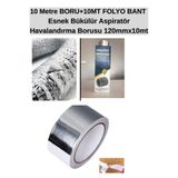 KL HOME SET 10 Metre BORU +10MT FOLYO BANT Esnek BORU Bükülür Aspiratör Havalandırma Borusu 120 Mm X 10metre