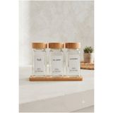 KLARHAUS Doğal Bambu Ahşap Standlı 3'lü Lüks Cam Baharat Takımı -150 ml- 10 x 4x 4 cm