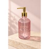 KLARHAUS GLASSY Dekoratif Cam Sabunluk – Gold Pompalı Vintage Çizgili Sıvı Sabun ve Deterjan Dispenseri - 21.5 cm x 8 cm -500 ml