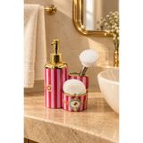 KLARHAUS Hürrem Love Birds Porselen Sabunluk Seti – (HEDİYE Metal Saplı Fırça ve Beyaz Sünger), Altın Pompalı Mutfak-Banyo Organizeri, 20 x 13.5 cm-450 ml