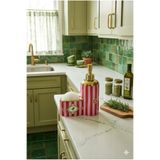 KLARHAUS Kuş Motifli Gold Detaylı Çizgili Porselen Sıvı Sabunluk + Bulaşık Süngeri + Süngerlik Seti – 500 ML – 20 x 15 x 7 cm