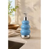 Klarhaus Trıo Dekoratif Premium 3 Boğumlu Sıvı Sabunluk 300 ml – Krom Görünümlü Pompalı Pastel Yeşil Banyo ve Mutfak Sabun Dispenseri - 18,5 cm x 7 cm - Mavi