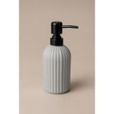 KLARHAUS VOVY Çizgili Cam Sabunluk 500 ml – Siyah Pompalı Modern Sıvı Sabun ve Deterjan Dispenseri - 18,5 cm x 7 cm