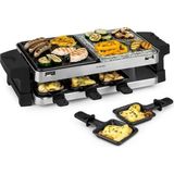 Klarstein Raclette Izgara, 1500 Watt, 2'si 1 Arada: Alüminyum Izgara Plakası ve Doğal Taş Plaka, Paslanmaz Çelik Isıtma Elemanı, Ayarlanabilir Termostat, 8 Kişilik, Çelik Raclette Tavaları - Siyah