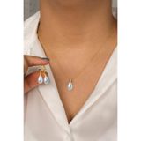 klas gümüş Gümüş Kadın Gold 2'li Set İnci Kolye Ve Mengeç Küpe 8x12 mm