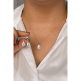 klas gümüş Gümüş Kadın Rodaj 2'li Set İnci Kolye Ve Halka Küpe 8x12 mm