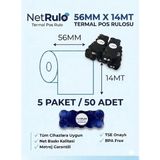 Klas Rulo Premium 56X14 Termal Posrulo 50'li(5paket) Yeni Nesil Yazarkasa Pos Rulosu