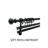 Klasik Ahşap Rustik Perde Askısı Çift Raylı 28 Mm Boru Antrasit