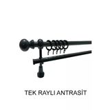 Klasik Ahşap Rustik Perde Askısı Tek Raylı 28 Mm Boru Antrasit