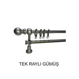 Klasik Ahşap Rustik Perde Askısı Tek Raylı 28 Mm Boru Gümüş