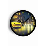 Klasik Araba Ve Gece Şehir Modern Duvar Saati - 25cm - Önü Camlı Siyah Kasa - Sessiz Mekanizma, JH0794S25SKP