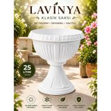 Klasik Ayaklı Saksı 25 L Dekoratif Büyük Boy Plastik Saksı Beyaz