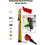 Klasik Bisiklet Pompası 55 cm Pratik El Tipi Ayak Tutamaklı Metal Borulu Top Lastik Şambrel Şişirme. - Sarı - Siyah - Standart