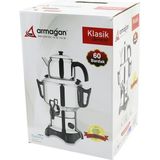 Klasik Çay Seti=demlik - Su Kazanı Elektrikli Semaver 60 Bardak 6lt - Tek Musluk 1500W Gizli Rezistans