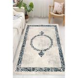 Klasik Desenli Baskılı Kaymaz Yıkanabilir Salon Oturma Odası Mutfak Balkon Halısı Yolluk 100 X 400 Cm Mavi