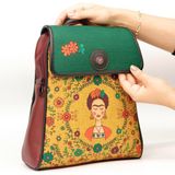 Klasik Frida Figürlü Kapaklı Sırt Çantası Etnik Bohem Style - Bordo