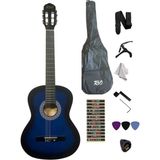Klasik Gitar Seti Sap Ayarlı 4-4 Tamboy Kıııf Askı Kapo Sticker Pena Penalık Silme Bezi L Anahtarı - Mavi