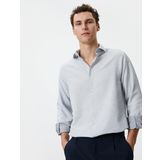 Klasik Gömlek Slim Fit Yarım İtalyan Yaka Düğmeli Uzun Kollu