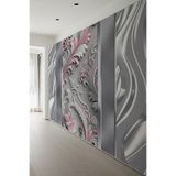 Klasik Kabartma Desenli 3D Çiçek Motifli Gri Pembe Tekstil Duvar Kağıdı, 280 x 280