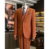 Klasik Kesim Regular Fit Ceket Yelek Pantalon Takım Elbise Kiremit T12608 - 54