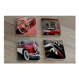 Klasik Kırmızı Arabalar Doğal Taş Bardak Altlığı 4'lü set - Natural Stone Coasters