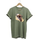 Klasik Motorsiklet Baskılı Vintage Old Motor %100 Pamuk Regular Fit Bisiklet Yaka T-Shirt - Haki