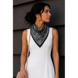 Klasik Paisley Desen Siyah-Beyaz Soft Bandana Fular 50x50 cm